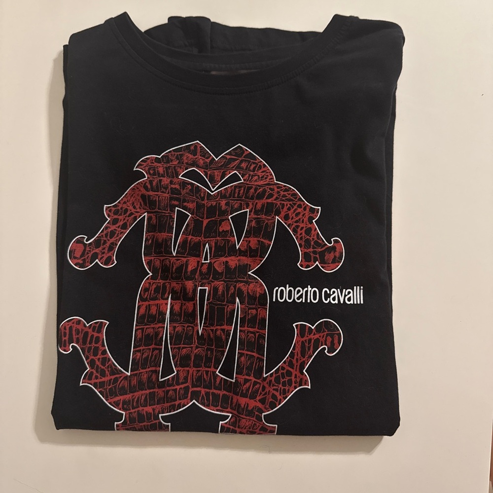 Roberto Cavalli Black Tee with Red Design